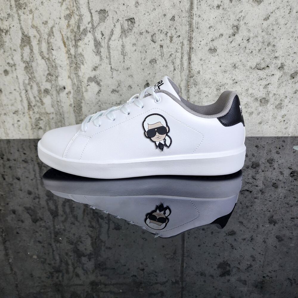 MSRP $159 Karl Lagerfeld Paris Men's Size 9 Karl Head White Black Sneakers Shoes